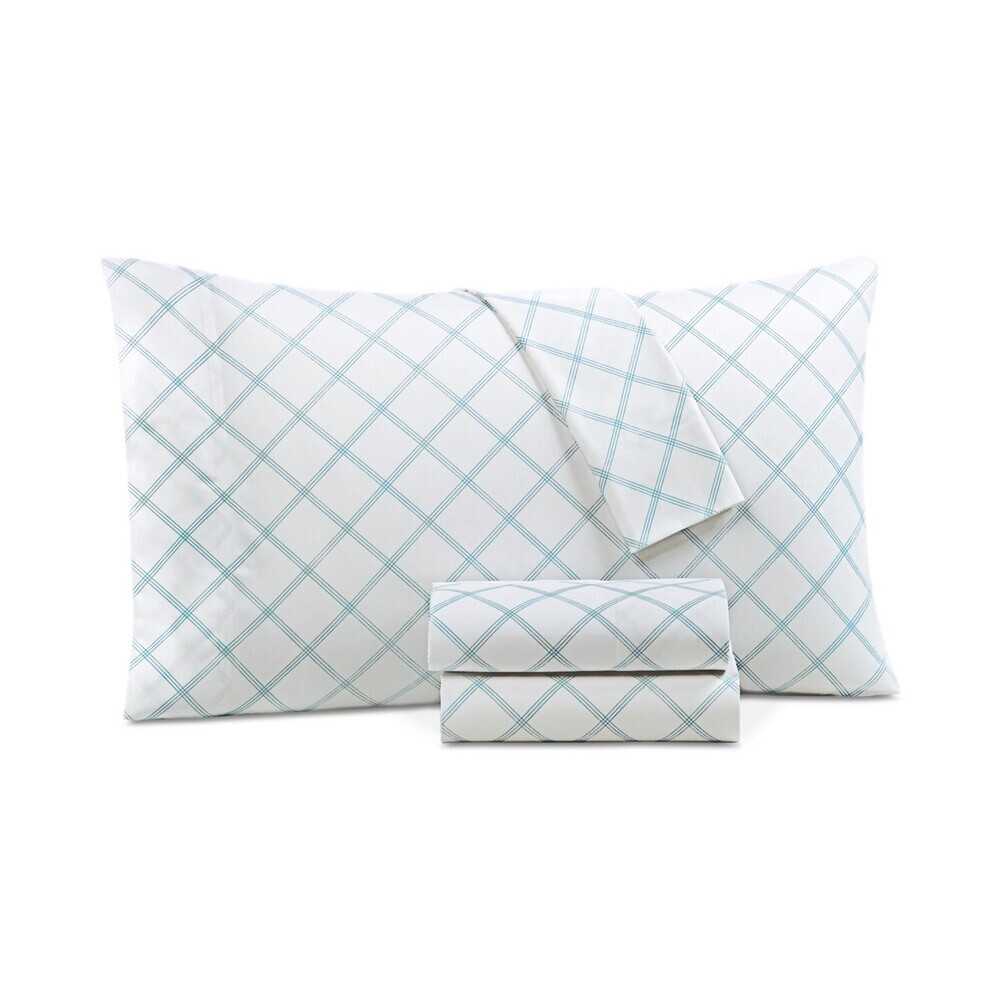 Charter Club Damask Sheet Set California King Windowpane Blue Cotton 4-Pc BED77